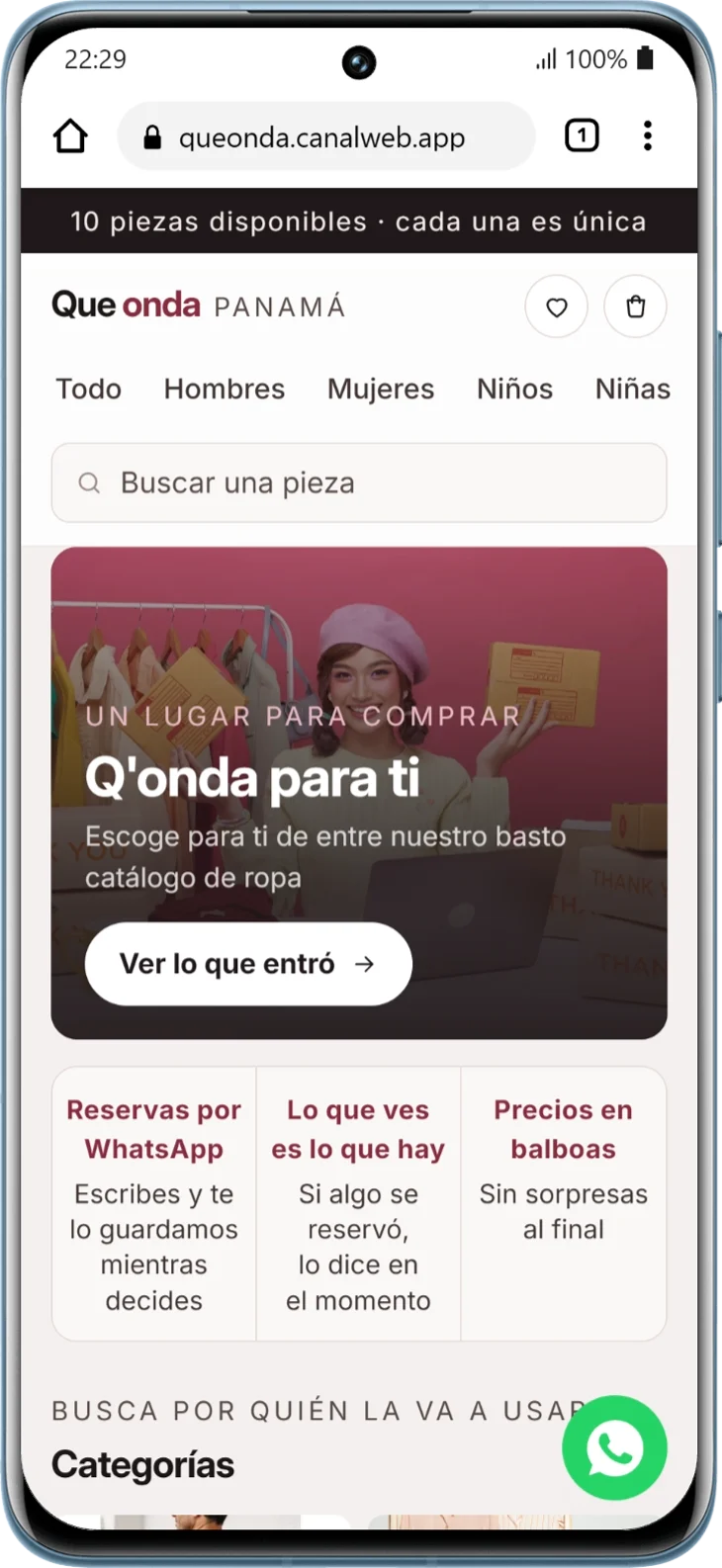 La misma tienda vista en un teléfono